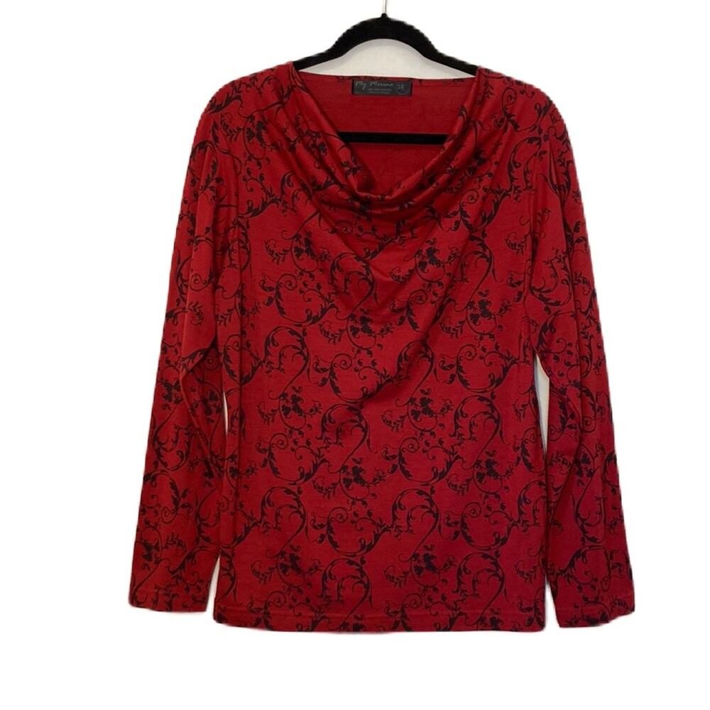 My Merino Red & Black Merino Wool Scoop Cowl Neck Lightweight Sweater Size 18